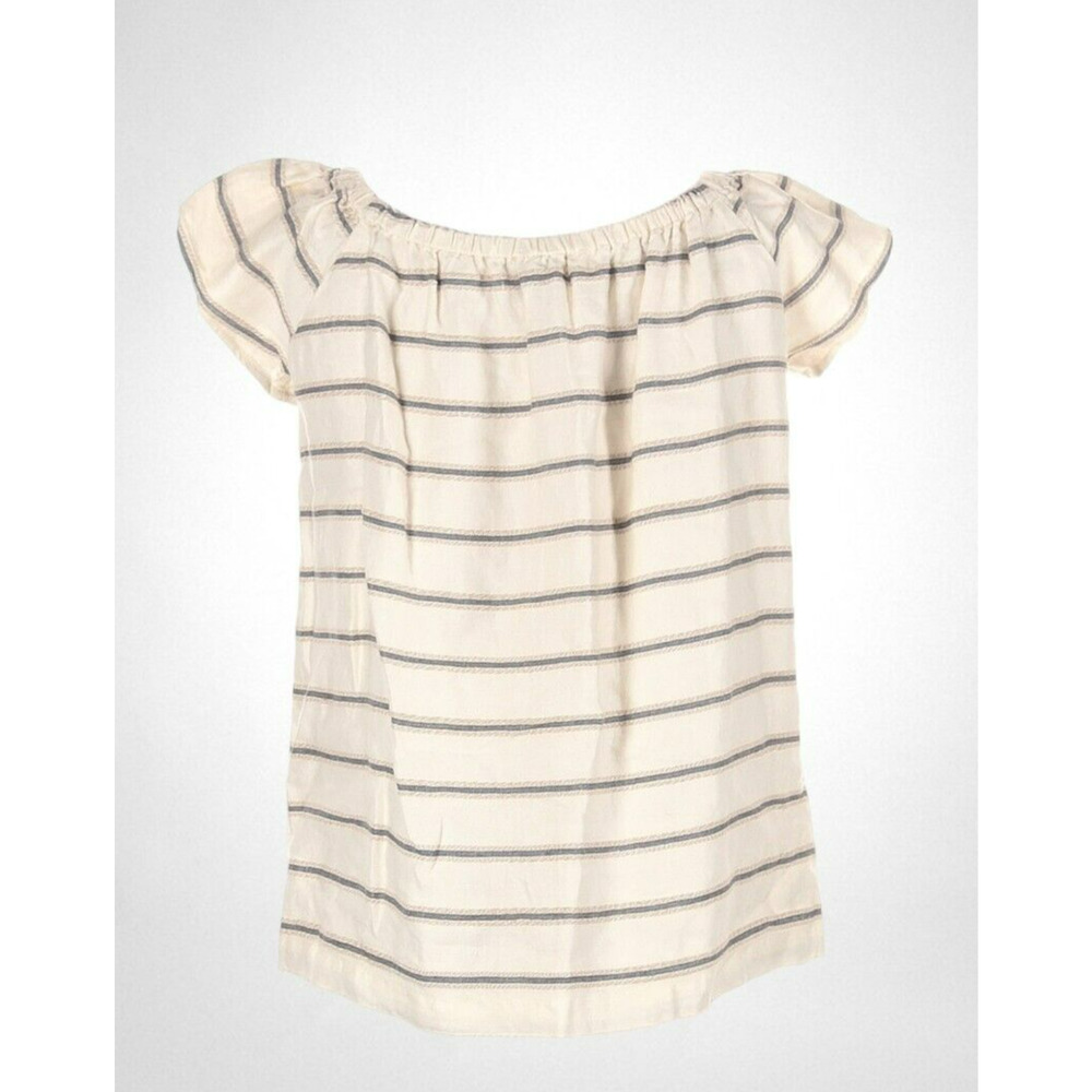 POL Women's Size 4 Blouse Linen Cotton Beige Stripe Flutter Sleeves